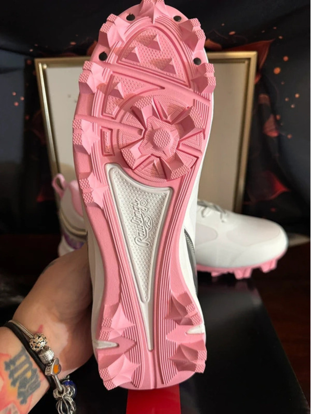 Rawlings Womens Pink and White Softball Cleat Size 10 New in Box - Picture 5 of 7